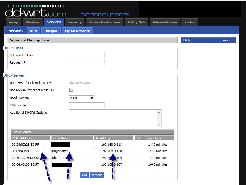 Static Leases Fixing a DHCP address to a MAC Address